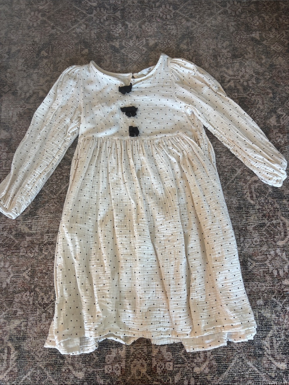 Old Navy Cream Dress with Black Polka Dots and Black Bows